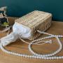 2024 Handmade Summer Straw Beach Bali Tote Bag with pearl chain Bamboo Woven Rattan bucket Bag With Pearl Handle