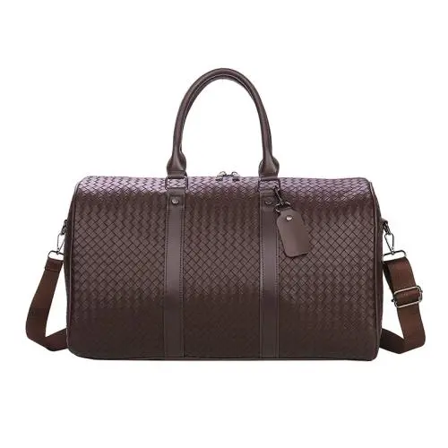 2021 Multifunctional woven pu braided leather satchels men waterproof large duffle bag travel hand bag sac de voyage