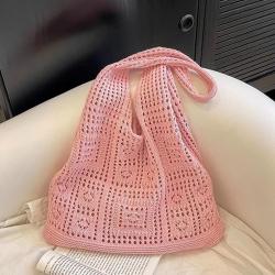 ZWY339 New Vintage Knitted Ladies Shopping Bag Skeleton Mesh Polyester Woven Bag Wholesale Travel Solid Color Eco Shoulder Bag