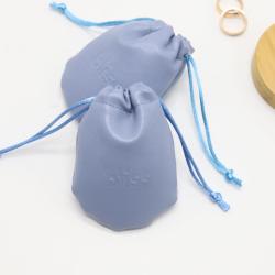 Luxury Emboss Printing Leather Headphone And Earphone Packing Bag Jewelry Bag Small Drawstring Leather Pouch