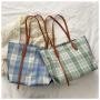 Top Sale Niche Students Canvas Bag Women Large Capacity Zipper Plaid Shoulder Tote Bag