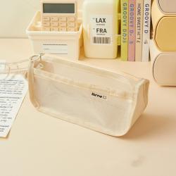 Gelory Custom School Student Simple Mesh Exam Stationery Bag Double Sided Transparent Pencil Bag