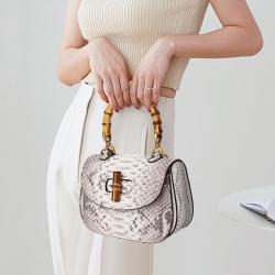 Custom Luxury Exotic Small Genuine Snakeskin Snake Skin Leather Women Bamboo Handle Shoulder Crossbody Bags Purses Handbags