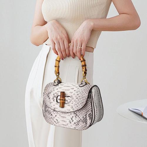 Custom Luxury Exotic Small Genuine Snakeskin Snake Skin Leather Women Bamboo Handle Shoulder Crossbody Bags Purses Handbags