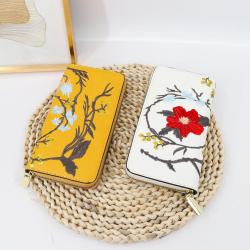 retro clutch bags long zipper cell phone clutch purse embroidery Sequined card wallet women designer long zipper wallet  20 cm