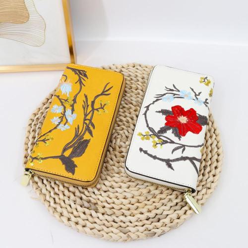 retro clutch bags long zipper cell phone clutch purse embroidery Sequined card wallet women designer long zipper wallet  20 cm