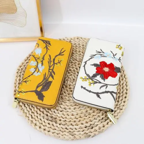 retro clutch bags long zipper cell phone clutch purse embroidery Sequined card wallet women designer long zipper wallet  20 cm