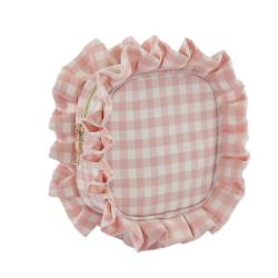 New Arrivals Factory Wholesale Top Quality Pink Personalized Gingham Toiletries Mini Cosmetic Bag Plaid Travel Pouch