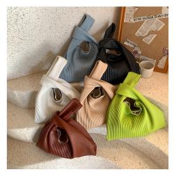 Trendy Lady Designer Bags PU Leather Solid Color Strips Pattern Tote Purse for Women Magnet Button Handbag