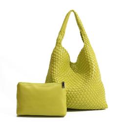 2024 ODM Handmade Woven Tote Bag for Women Custom Logo PU Lining Zipper Closure Solid Color Handbag for Leisure and Travel