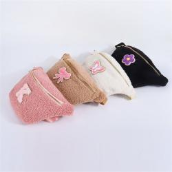 Keymay Winter Hot Sale Multicolor 2 Sizes Gold Zipper Cozy Plush Teddy Waist Pack Hiking Sherpa Fanny Pack Waist Pouch Bag