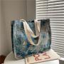 Factory Latest Literary Oil Painting Handbag Women Large Capacity Printing Canvas Tote Bag
