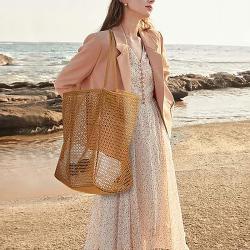 Large Capacity Mesh Shoulder Swimming Bag Summer Travel Foldable Mesh Beach Tote Bag