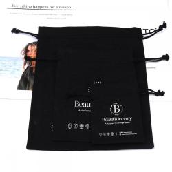 Custom Screen Printing Black Cotton Canvas Pouch Drawstring Gift Cosmetic Dust Canvas Packing Bag