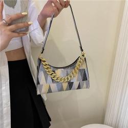 HR445 Woman Chain Decorative Bag Contrast Montage Color Fashion Popular One Shoulder Underarm Bag PU Leather Small Square Bag