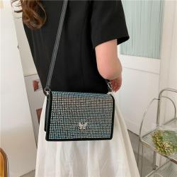 Women's New 2024 Trendy and Fashionable Summer Water Diamond Women's Bag Flip Bag Single Shoulder Crossbody Small Square Bag