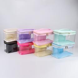 Keymay Custom Letter Patches Candy Color Pvc Transparent Travel Bag Clear Cosmetic Pouch Open Top Pouch Makeup Case with Handle