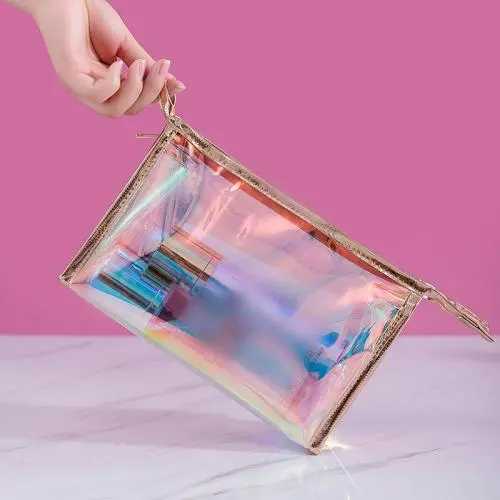 Wholesale Custom Waterproof Glitter Makeup Storage Bags Transparent Reusable Recycle Large Capacity PU Cosmetic Bag