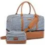 Realer Fashion stripes style 2pcs/set PU Canvas Overnight Duffel Bag with Shoe Compartment Waterproof Luggage Duffle Travel Bags