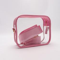 Keymay Stock NO MOQ Pink Multi Colors PVC Crossbody Purse Shoulder Strap Zipper Closure Custom Logo Clear stadium Approved Bags