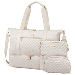 LOVEVOOK Waterproof Quilted 3pcs Overnight Duffle Bag & Wet pocket Gym Duffel handbag with Toiletry Bag Women Travel Duffel Bag