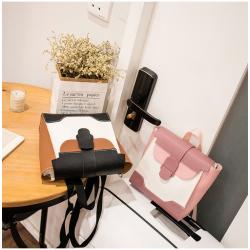 Contrast backpack Mini Backpack Children's Schoolbag Single Shoulder Messenger Bag Zipper Square Button Handbag for Ladies