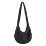 Fashion Minimalist Ladies Shoulder Bags Ruched Pleated Plaid Luxury Messenger Bags Crossbody Soft Nylon Casual Crescent Bag