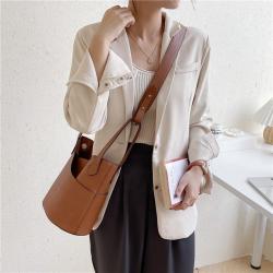 Women's Handbag Basket Shoulder Tote Crossbody Messenger Bag Ladies Large Capacity Fashion Splicing Leather Bucket Bag