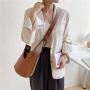 Women's Handbag Basket Shoulder Tote Crossbody Messenger Bag Ladies Large Capacity Fashion Splicing Leather Bucket Bag