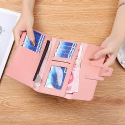 Hot Selling Women's Wallet Ladies Long Trifold Flap Coin Purse Multifunctional Card Bag Buckle Leather Wallet Coin Purse