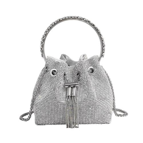 2024 Custom Crystal Diamond Drawstring Bucket Bag Purse For Women Evening Handbag