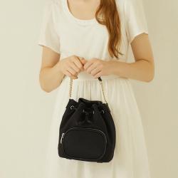 Custom Logo Fashion Handbags Nylon And Leather Women Bucket Drawstring Bags With Nice Gold Chain