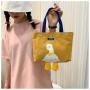 HR270 New Cute Canvas Contrasting Colors Bag Girls' Fresh and Sweet Handheld Bag Cartoon Versatile One Shoulder Work Bag