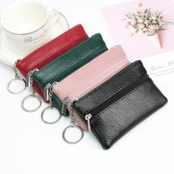 Wholesale ladies double zipper mini keychain coin purse credit card holder wallet women change purse money pouch
