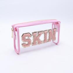 Keymay Personalized Letters Portable Waterproof Transparent PVC Makeup Bag Zipper Pouch Clear Makeup Bag