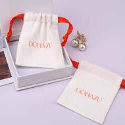 High End Soft Brush Canvas Drawstring Bag For Jewelry Custom Logo Cotton Ring Earring Jewelry Dust Pouch