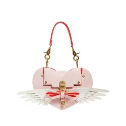 Custom pink heart angel white wings PU cute decorative women's bag Portable zipper shoulder niche design plus logo Tote bag