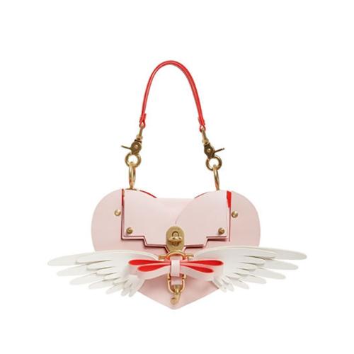 Custom pink heart angel white wings PU cute decorative women's bag Portable zipper shoulder niche design plus logo Tote bag