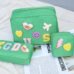 Baby pouch with Chenille Letter Patch Travelling Kits Storage Organizer Beauty Toiletry cosmetic Preppy Nylon Pouch Makeup Bag