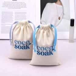 10*15cm Reusable White Cotton Linen Shaver Scraper Packing Dust Bag Custom Logo Printed Gift Storage Cotton Muslin Pouch
