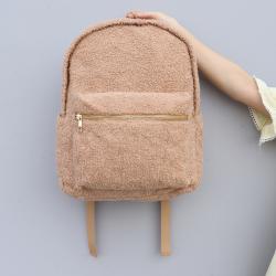 Keymay RTS High Quality Personalized Chenille Varsity Patches Teddy Sherpa School Book Bag Children School Bags Plush Backpack