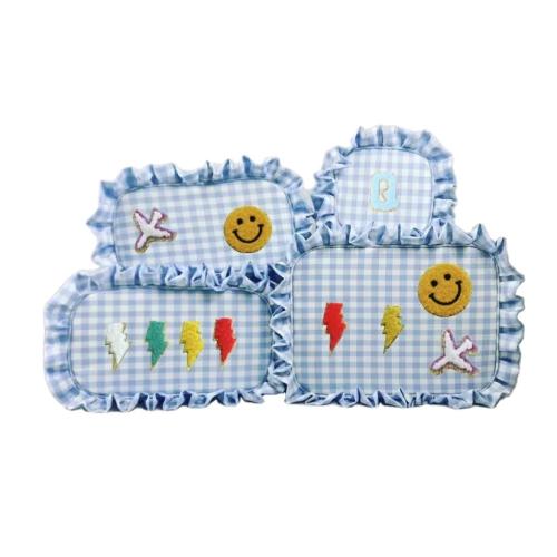 Factory Wholesale Low MOQ Women Ruffle Gingham Make up Pouch Custom Logo Girls Cosmetic Makeup Bag Polyester Cute Makeup Bag