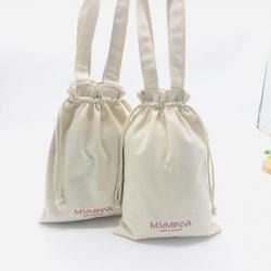 High Quality Embroidery Canvas Cotton Tote Pouch Drawstring Baby Clothing Shoe Dust Canvas Shopping Bag