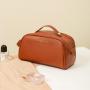 Leather Double Zipper Organ Pillow Makeup Bag Toilet Cosmetic Bags Travel Storage Case