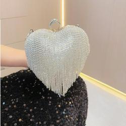 Popular Bridal Wedding Handbags For Women Evening bag Luxury Heart Shape Tassel Evening Clutch Bag For Ladies