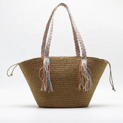Summer New Paper Straw Bags Single Shoulder Colorful Ribbon Woven Bag Beach Handbags For Ladies