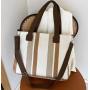 ZF005 Logo with Custom Printed Woman New Fashion Striped Canvas Tote Bag Cotton Flax Handbag Travel Shopping Bag