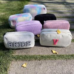 Keymay Manufacturer Custom logo Soft Fluffy Sherpa Winter Makeup Bag Teddy Travel Cosmetic Bag Teddy Pouches