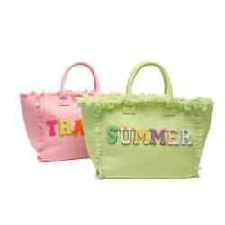 New Design Wholesale 6 Colors Ladies Oversize Cotton Canvas Sling Shopping Travel Tote Bag Handbag  Women Tassel Tote Bags