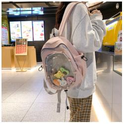nylon Cute backpack with doll Custom Design Women Girls PU Leather Clear window Display School Backpack Ita Bags